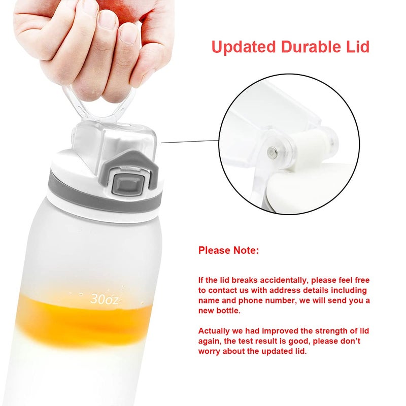 Teentumn Water Bottle BPA Free Tritan with Time Markers, 30oz Large Durable Gym Plastic Bottle for Fitness, Outdoor Enthusiasts, Leakproof White (Pack of 1) - Image 4
